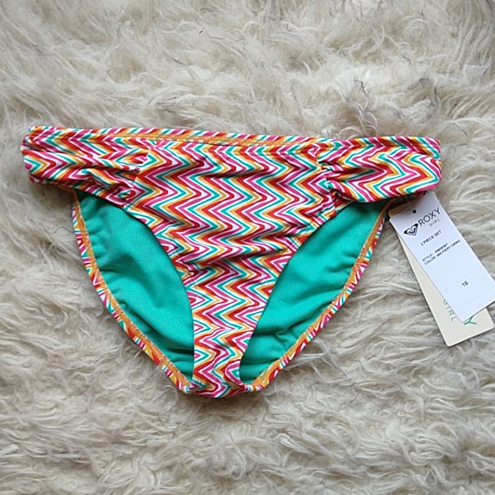 ROXY Girl Swim Bikini Bottoms Wavy Zigzag 16 NWT